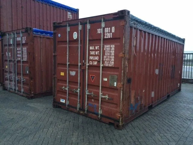Used 20ft open top container – With tarpaulin and removable header