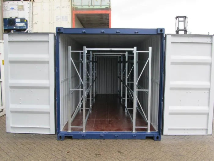 20-foot storage container (equipped with shelving)